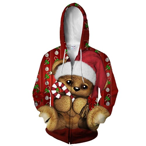 

Men's Full Zip Hoodie Jacket Red Hooded Bear Graphic Prints Zipper Print Sports Outdoor Daily Sports 3D Print Streetwear Designer Casual Spring Fall Clothing Apparel Hoodies Sweatshirts