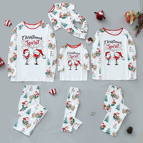 

Christmas Pajamas Family Letter Elk Christmas Tree Home White Long Sleeve Basic Matching Outfits