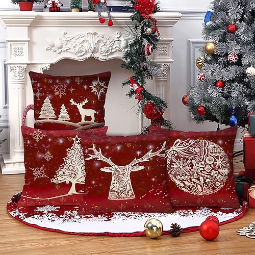 

Christmas Party Double Side Throw Pillow Cover 4PC Soft Decorative Square Cushion Case Pillowcase for Bedroom Livingroom Superior Quality Machine Washable Indoor Cushion for Sofa Couch Bed Chair