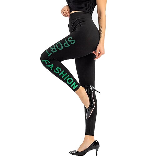 

Women's Cropped Pants Modal Black High Waist Sports Yoga Ankle-Length Tummy Control Letter S M L XL 2XL