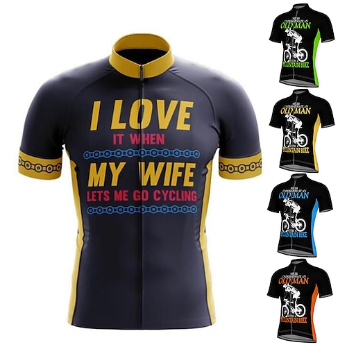 

21Grams Old Man Men's Short Sleeve Cycling Jersey Summer Spandex Polyester Funny Bike Jersey Top Mountain Bike MTB Road Bike Cycling Breathable Quick Dry Reflective Strips Green White Black