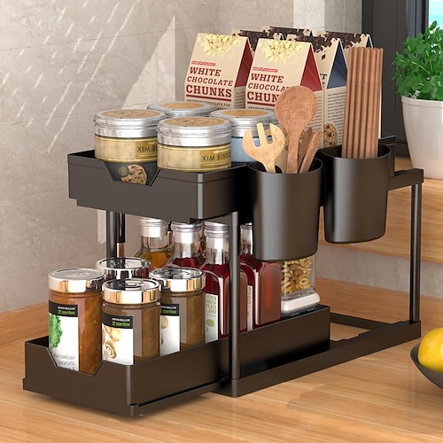 

Pull-Out Seasoning Rack Bedroom Living Room Desktop Storage Finishing Rack Simple Kitchen Multi-Function Sink Rack