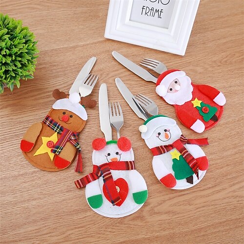 

Christmas Decorative Snowman Knife and Fork Bag Creative Home Dining Table Cutlery Set Christmas Snowman Knife and Fork Set