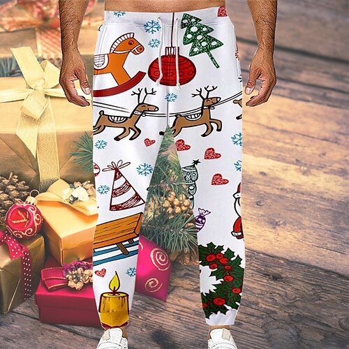 

Men's Sweatpants Joggers Trousers Drawstring Elastic Waist 3D Print Deer Graphic Prints Christmas Comfort Sports Outdoor Casual Daily Streetwear Stylish White Micro-elastic