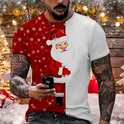 

Men's Unisex Christmas T shirt 3D Print Graphic Prints Santa Claus Print Short Sleeve Tops Casual Designer Big and Tall Red / White / Summer