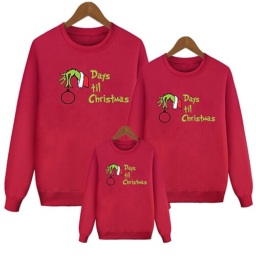 

Family Christmas Sweatshirt Letter Casual Black Red Gray Long Sleeve Daily Matching Outfits