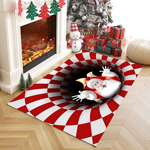 

Christmas 3D Vortex Flannel Area Rug Carpet Non-slip Fluffy Carpet Bedroom Livingroom Bedroom Decoration Santa Claus