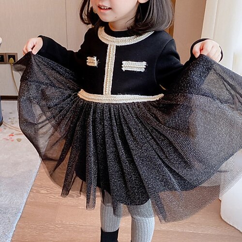 

Kids Girls' Dress Solid Color A Line Dress Midi Dress Outdoor Cotton Long Sleeve Fashion Dress 3-7 Years Winter Black / Fall