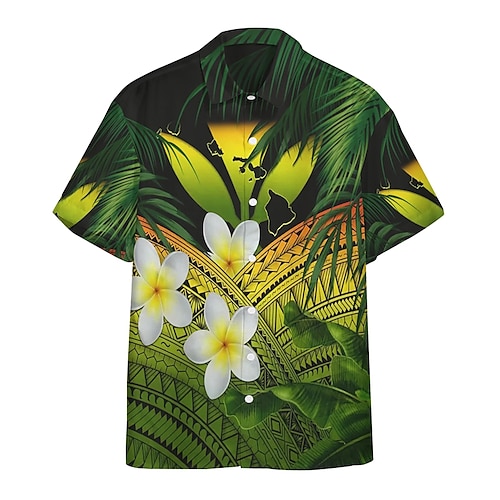 

Men's Shirt Floral Graphic Prints Surf Turndown Green Blue Khaki White 3D Print Outdoor Street Short Sleeve Button-Down Print Clothing Apparel Tropical Designer Casual Hawaiian