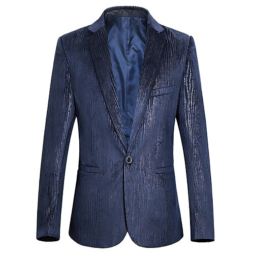 

Men's Fashion Blazer Regular Standard Fit Striped Single Breasted One-button Black Navy Blue 2022