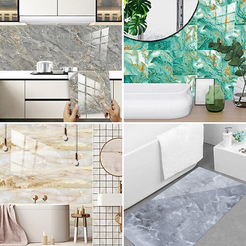 

Imitation Marble Tile Decals Bathroom Kitchen Cabinet Trim Retrofitted With Self-Adhesive Crystal Hard Sheet Wall Decals 15cm15cm10pcs