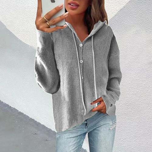 

Women's Sweatshirt Pullover Basic Button Black Dark Green khaki Solid Color Street Hoodie Long Sleeve S M L XL 2XL 3XL