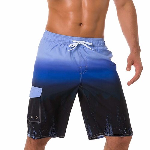 

Men's Swim Shorts Swim Trunks Board Shorts Drawstring Elastic Waist Gradient Print Comfort Breathable Knee Length Casual Daily Beach Fashion Streetwear Blue Micro-elastic