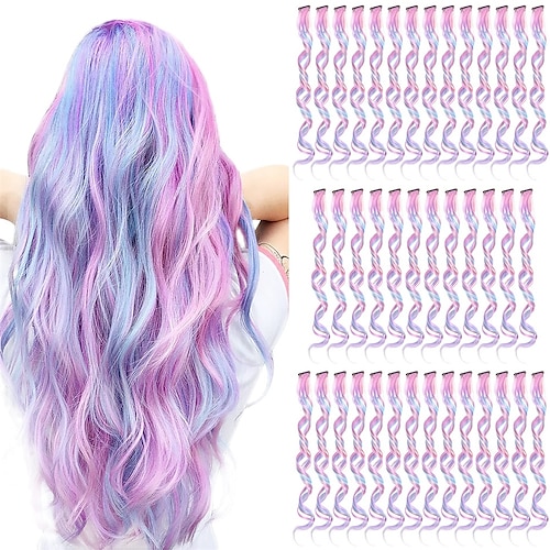 

Clipe colorido de 40 peças na extensão do cabelo 26 polegadas misturado com apliques encaracolados resistentes ao calor para festa de cosplay feminino