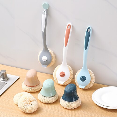 

Cleaning Brush Long Handle Ball Fiber Cleaning Brush Pot Dish Pan Washing Brush Multifunctional Cleaning Tools