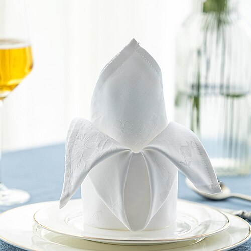 

White Napkin Cloth Cotton Damask Jacquard Christmas Decor Napkin Table Decoration for Dining, Anniversary, Birthday, Christmas,Party Hotel 1 Pcs