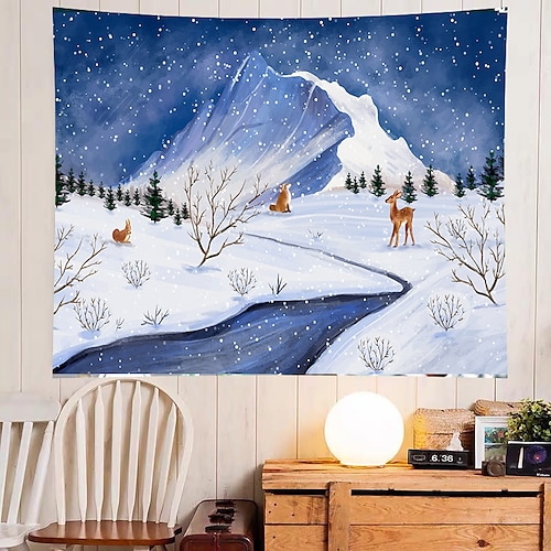 

Christmas Santa Claus Holiday Party Wall Tapestry Photography Background Art Decor Blanket Tablecloth Hanging Home Bedroom Living Room Dorm Decoration Christmas Tree Gift Fireplace