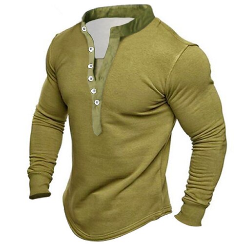 

Men's Henley Shirt Solid Color Henley Green Brown Navy Blue Gray Street Casual Long Sleeve Button-Down Clothing Apparel Fashion Casual Comfortable