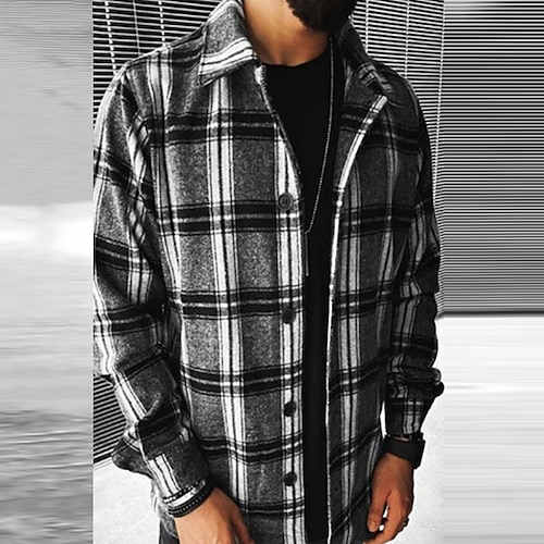 

Men's Coat Warm Sports & Outdoor Single Breasted Plaid 3D Printed Graphic Turndown Fashion Jacket Outerwear Long Sleeve Pocket Fall & Winter