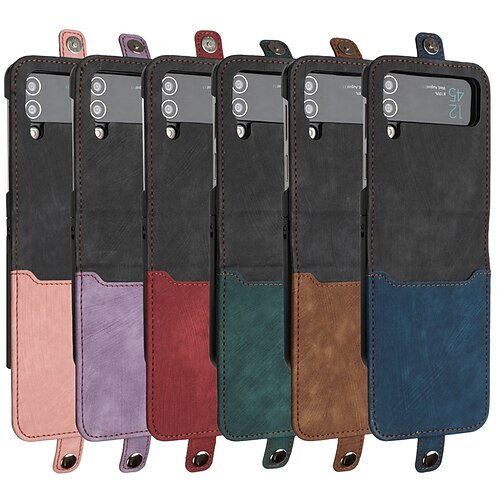 

Phone Case For Samsung Galaxy Flip Z Flip 4 Z Flip 3 Flip Shockproof Solid Colored PU Leather