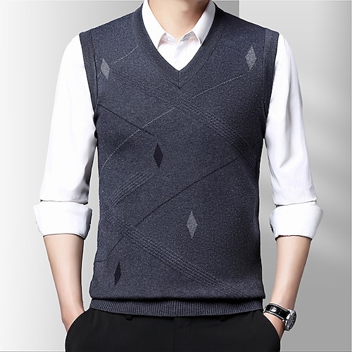 

Herre Sweater vest Pullover trøje Rillet Strikke Strikket Farveblok V-hals Afslappet Hverdag Moderne Moderne Arbejde Dagligdagstøj Tøj Ærmeløs Forår & Vinter Kakifarvet Mørkegrå M L XL