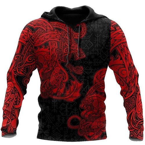 

Vikinger Krigere Viking tatovering Hattetrøje Tegneserie Manga Anime Frontlomme Grafisk Hattetrøje Til Herre Dame Unisex Voksne 3D-udskrivning 100% Polyester Afslappet / Hverdag