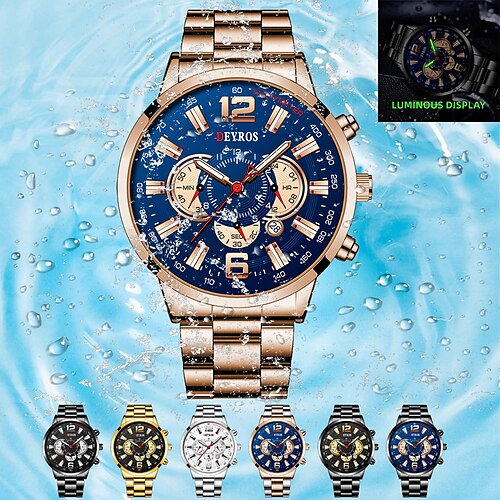 

DEYROS Brand Men Wrist Watch Quartz Watch Fashion Calendar Double Scale Luminous Sports Stainless Steel Quartz Men's Watch