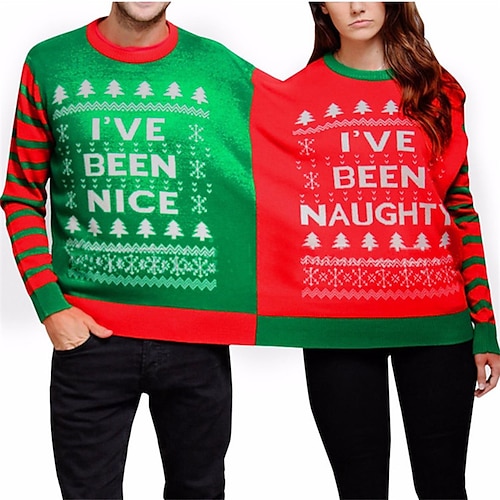 

Women's Ugly Christmas Sweater Pullover Sweater Jumper Knit Couple's Letter Crew Neck Stylish Casual Christmas Holiday Winter Fall Green S M L