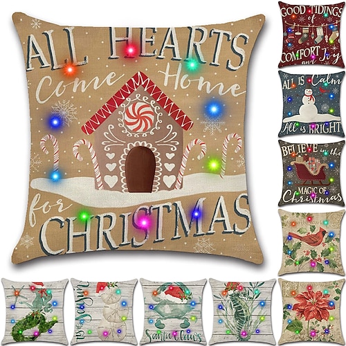 

Christmas LED Lights Throw Pillow Cover 1PC Snowman Candy House Soft Decorative Square Cushion Pillowcase for Bedroom Livingroom Sofa Couch Chair Superior Quality