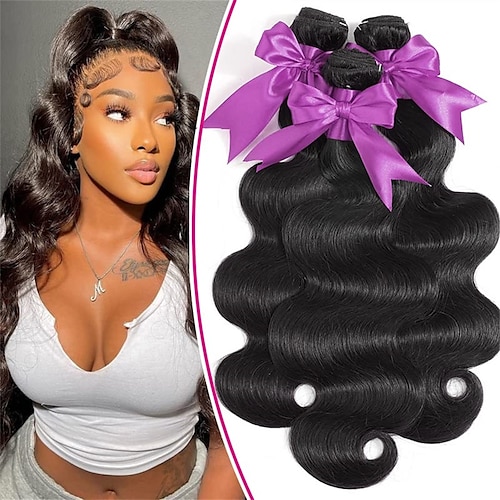 

Body Wave Bundles 16 18 20 Inch 3 Bundles Human Hair 100% Unprocessed Brazilian Virgin Human Hair Extensions Double Weft Anti-shedding Bundles Natural Color Full And Thick