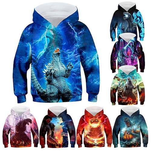 

Kids Boys Hoodie Pullover Animal Dinosaur Long Sleeve Pocket Children Top Casual Hoodie Fashion Cool Multicolor Green Blue Winter 7-13 Years