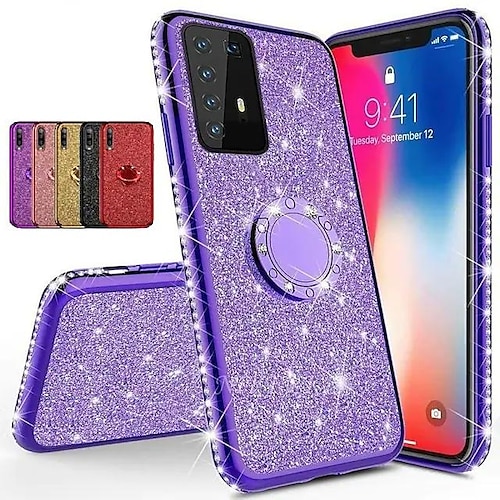 

Phone Case For Samsung Galaxy Back Cover S21 S20 Ultra Plus FE S9 S8 Plus S8 S7 edge S7 Note 20 10 Ultra Plus Rhinestone Plating Ring Holder Glitter Shine Soft TPU