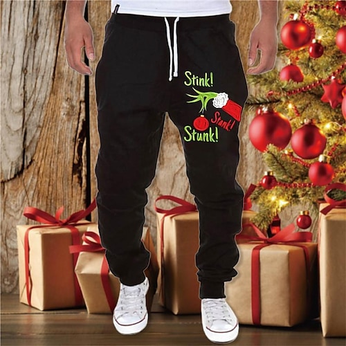 

Men's Christmas Pants Sweatpants Joggers Trousers Drawstring Elastic Waist Print Graphic Prints Comfort Sports Outdoor Casual Daily Cotton Blend Terry Streetwear Designer Black Gray Micro-elastic