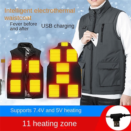 

11 Places Heated Vest Men Women Usb Heated Jacket Heating Vest Thermal Clothing Hunting Vest Winter Heating Jacket BlackS-6XL