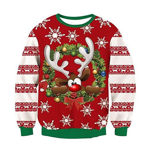 

Kids Boys Christmas Sweatshirt Pullover Elk Stripe Long Sleeve Children Top Casual Sweatshirt Fashion Daily Red Winter 7-13 Years
