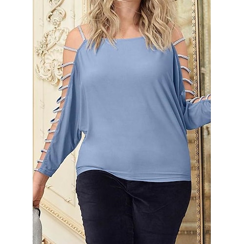 

Women's Plus Size Tops Blouse Plain Cut Out Long Sleeve Spaghetti Strap Fashion Modern Vacation Going out Polyester Winter Fall Light Blue