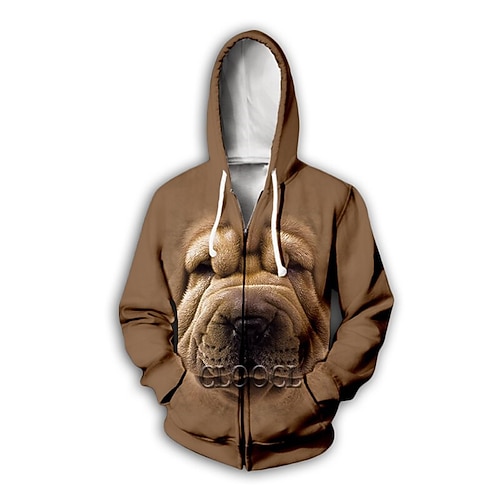 

Men's Full Zip Hoodie Jacket Black Brown Hooded Animal Dog Graphic Prints Zipper Print Sports & Outdoor Daily Sports 3D Print Streetwear Designer Casual Spring & Fall Clothing Apparel Hoodies