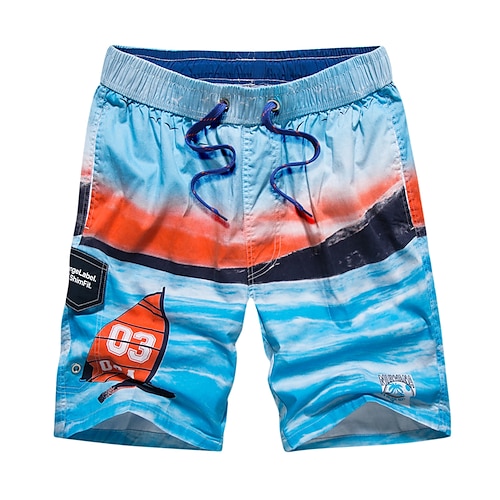 

Men's Swim Shorts Swim Trunks Board Shorts Drawstring Elastic Waist Graphic Prints Comfort Breathable Knee Length Casual Daily Beach Fashion Streetwear Deep Blue Light Blue Micro-elastic