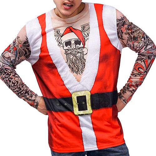 

Men's T shirt Tee Graphic Prints Ugly Christmas Crew Neck Red 3D Print Outdoor Christmas Long Sleeve Print Clothing Apparel Basic Fashion Designer Casual