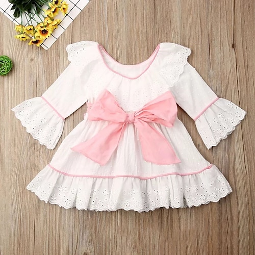 

Kids Girls' Dress Solid Color A Line Dress Above Knee Dress Outdoor Crew Neck Long Sleeve Fashion Dress 3-7 Years Winter White