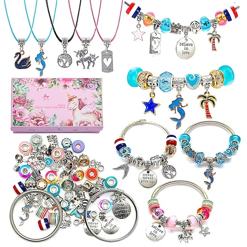 

Colorful Pink Crystal Cartoon Unicorn Cute Gift Box Diy Jewelry Children's Bracelet Bracelet Set