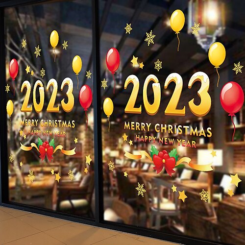 

Large Size Christmas Decoration Double Side Christmas Stickers Shopping Mall Glass Window Decoration Stickers Christma Tree Removable Electrostatic Sticker Happy New Year