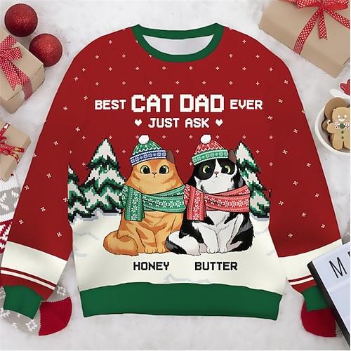 

Men's Sweatshirt Pullover Red Crew Neck Animal Cat Graphic Prints Print Christmas Daily Sports 3D Print Basic Streetwear Designer Spring Fall Clothing Apparel Hoodies Sweatshirts