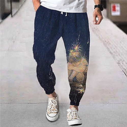 

Men's Christmas Pants Joggers Trousers Beach Pants Drawstring Elastic Waist 3D Print Cartoon Graphic Prints Comfort Breathable Sports Outdoor Casual Daily Streetwear Designer Deep Blue Brown