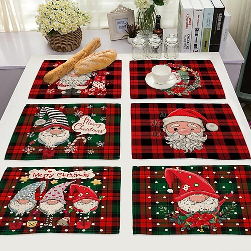 

manufacturer nordic style holiday home christmas placemat hotel restaurant waterproof heat insulation western food mat cotton hemp red grid