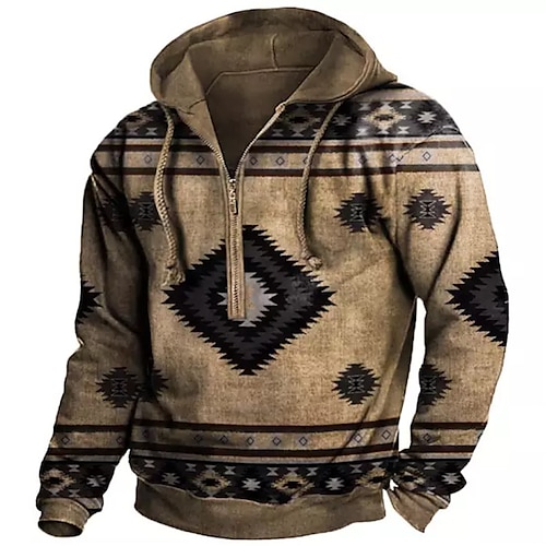 

Per uomo Maglione Felpa con cappuccio a zip intera Marrone Con cappuccio Fantasia geometrica Stampe astratte Cerniera Stampa Informale Giornaliero Sport Stampa 3D Essenziale Boho Streetwear Primavera