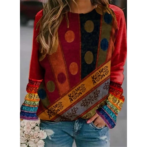

Women's Sweatshirt Pullover Basic Blue Yellow Red Polka Dot Street Round Neck Long Sleeve S M L XL 2XL 3XL