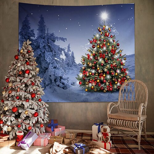 

Christmas Santa Claus Holiday Party Wall Tapestry Photography Background Art Decor Hanging Home Bedroom Living Room Decoration Tree Snowman Elk Snowflake Candle Gift Fireplace