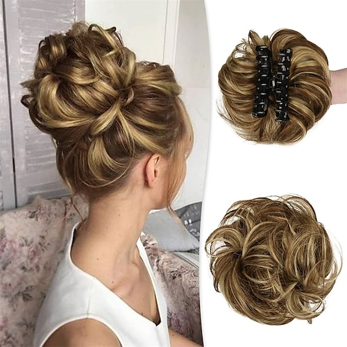 

Claw Clip Hair Piece 100% Real Human Hair Buns Wavy Curly Chignon Hair Bun Extensions Tousled Updo Hair Buns Claw Ponytail Hairpieces Hair Scrunchie with Clip for Women