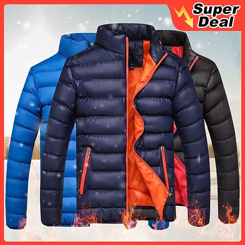 

Men's Puffer Jacket Winter Jacket Quilted Jacket Winter Coat Windproof Warm Hiking Quilted Outerwear Clothing Apparel Black Blue Burgundy